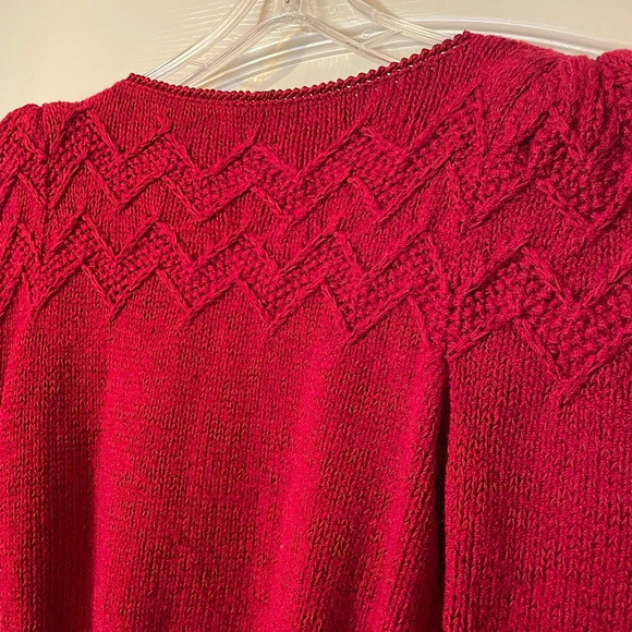Vintage 80s Sheila Raymond Red Wool Blend Boat Neck Sweater Size L Retro Classy - Picture 4 of 11